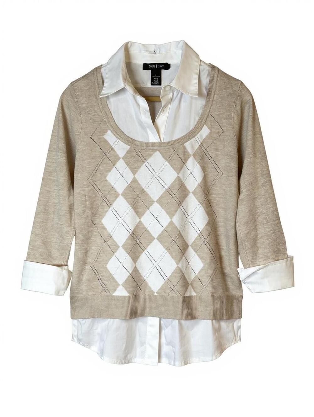 White House Black Market Small Argyle Sweater Shirt Combo